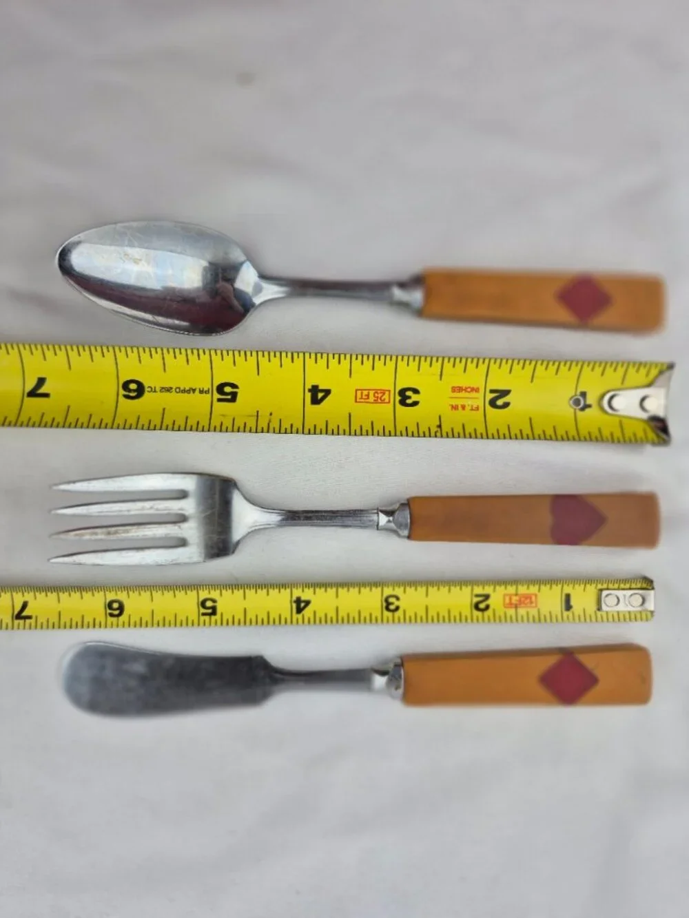 Art Deco Bakelite Flatware Inlaid Playing Card Suits 3 forks, 7 knives 7 spoons
